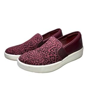 Clarks Collection Women's Slip On Wedge Burgundy Leopard Print Comfort 9.5